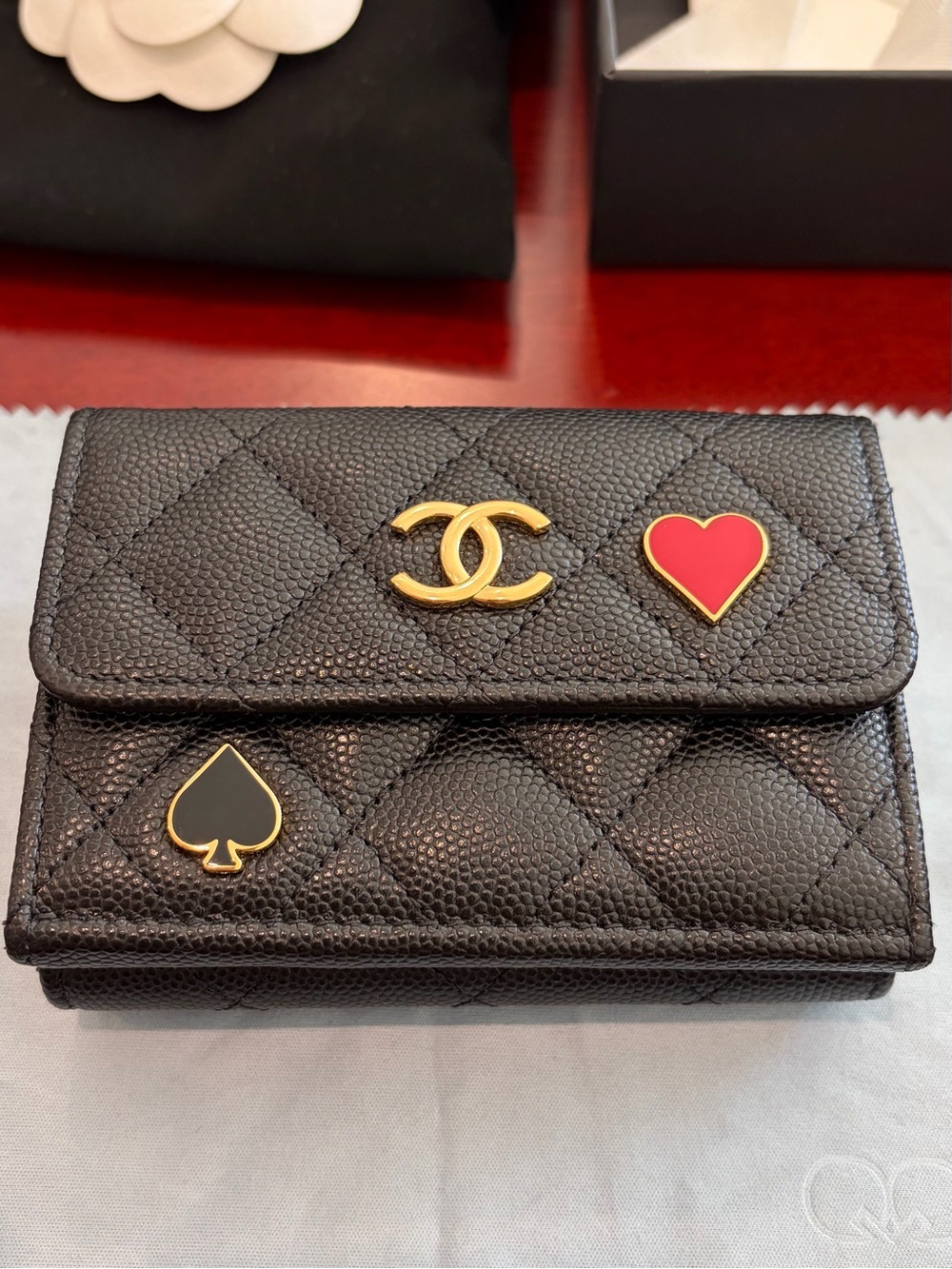Authentic Chanel Caviar Quilted Enamel Coco Casino Flap Card Holder Wallet!